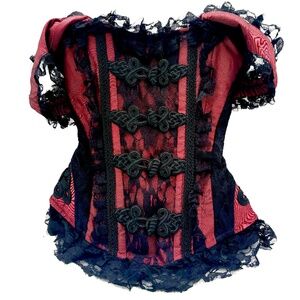 Burleska Corset Burgundy & Black Cinches to 22 inches - Halloween, Costume, etc